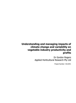 Understanding and Managing Impacts of Climate Change and Variability on Vegetable Industry Productivity and Profits