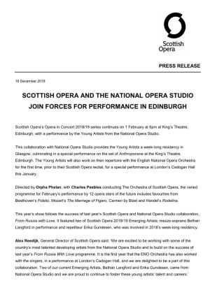 Scottish Opera and the National Opera Studio Join Forces for Performance in Edinburgh