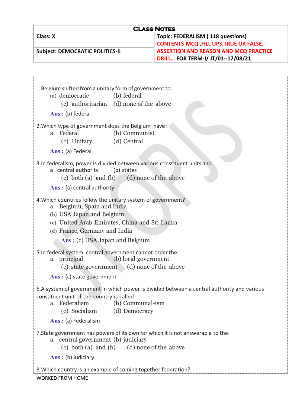 Contents-Mcq ,Fill Ups,True Or False, Assertion and Reason and Mcq