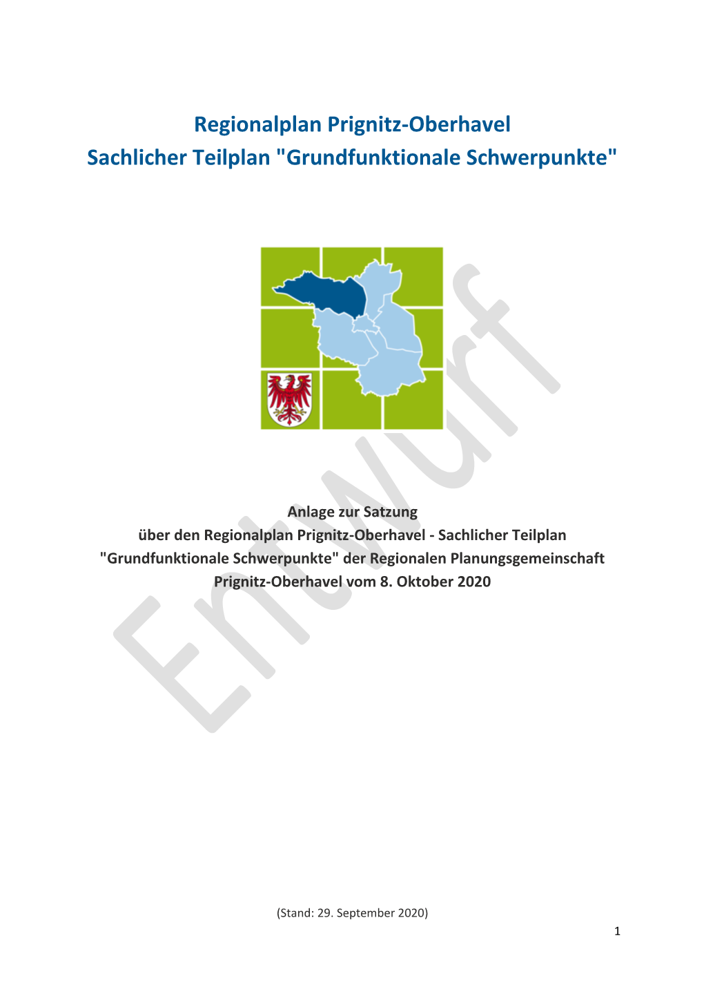 Regionalplan Prignitz-Oberhavel Sachlicher Teilplan 