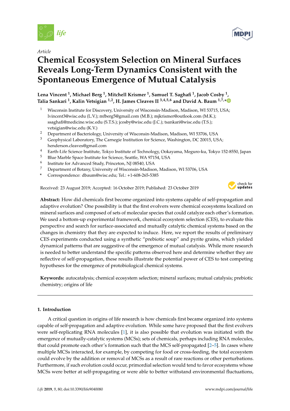 Chemical Ecosystem Selection on Mineral Surfaces Reveals Long-Term Dynamics Consistent with the Spontaneous Emergence of Mutual Catalysis