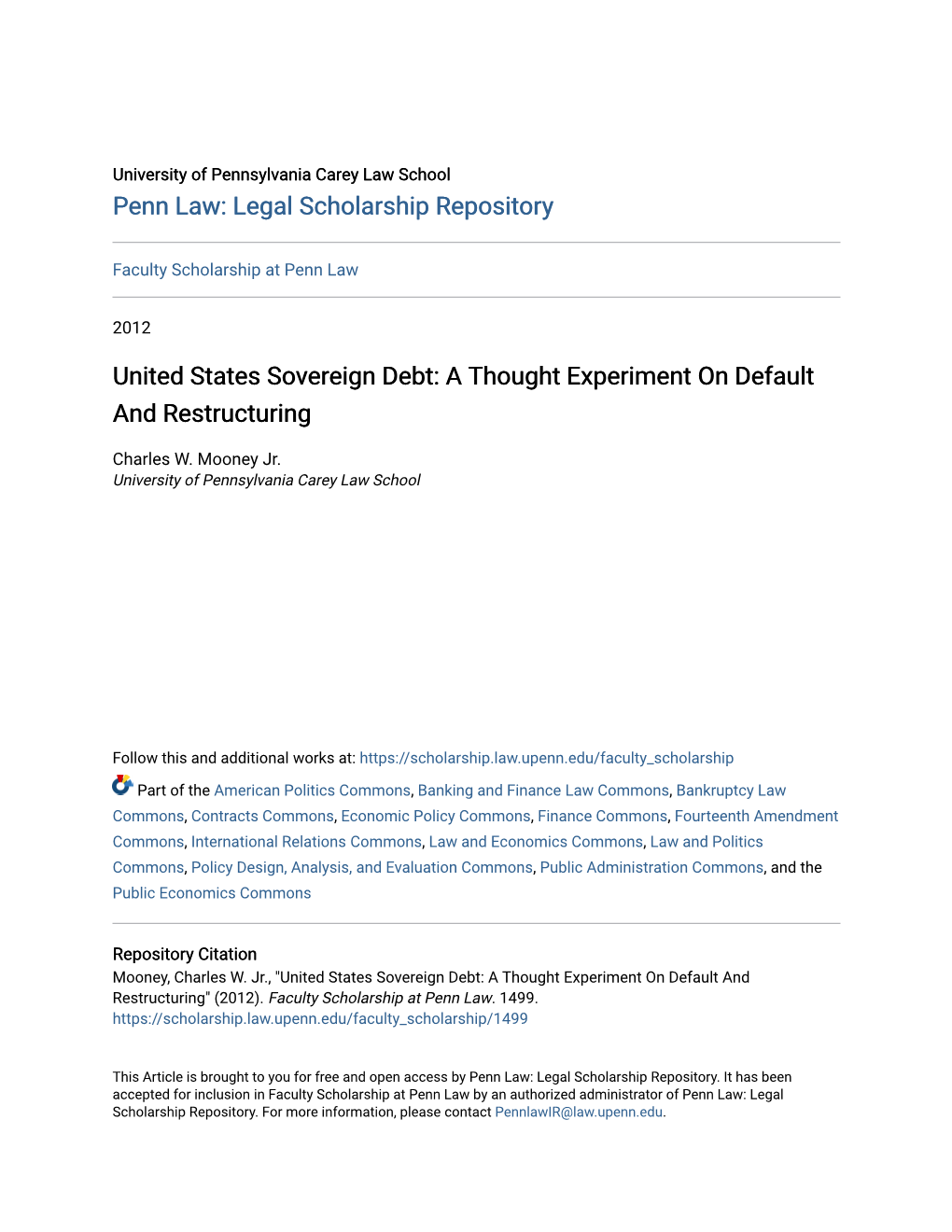 United States Sovereign Debt: a Thought Experiment on Default and Restructuring