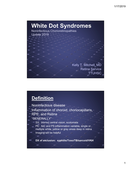 White Dot Syndromes Noninfectious Chorioretinopathies Update 2019
