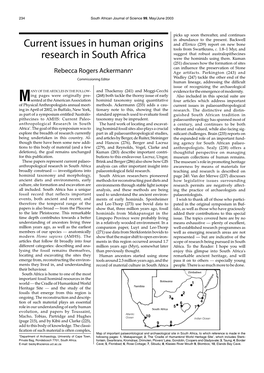 Current Issues in Human Origins Research in South Africa