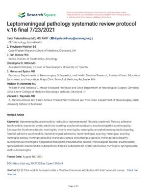 Leptomeningeal Pathology Systematic Review Protocol V.16 Nal 7/23/2021