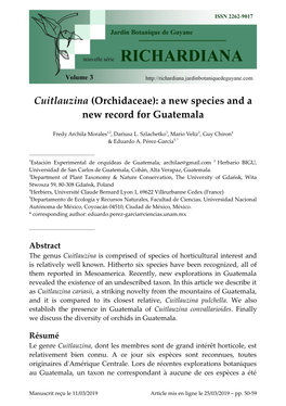 Cuitlauzina (Orchidaceae): a New Species and a New Record for Guatemala