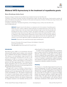 Bilateral VATS Thymectomy in the Treatment of Myasthenia Gravis