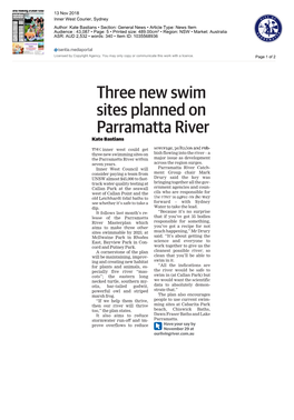 Three New Swim Sites Planned on Parramatta River Kate Bastians