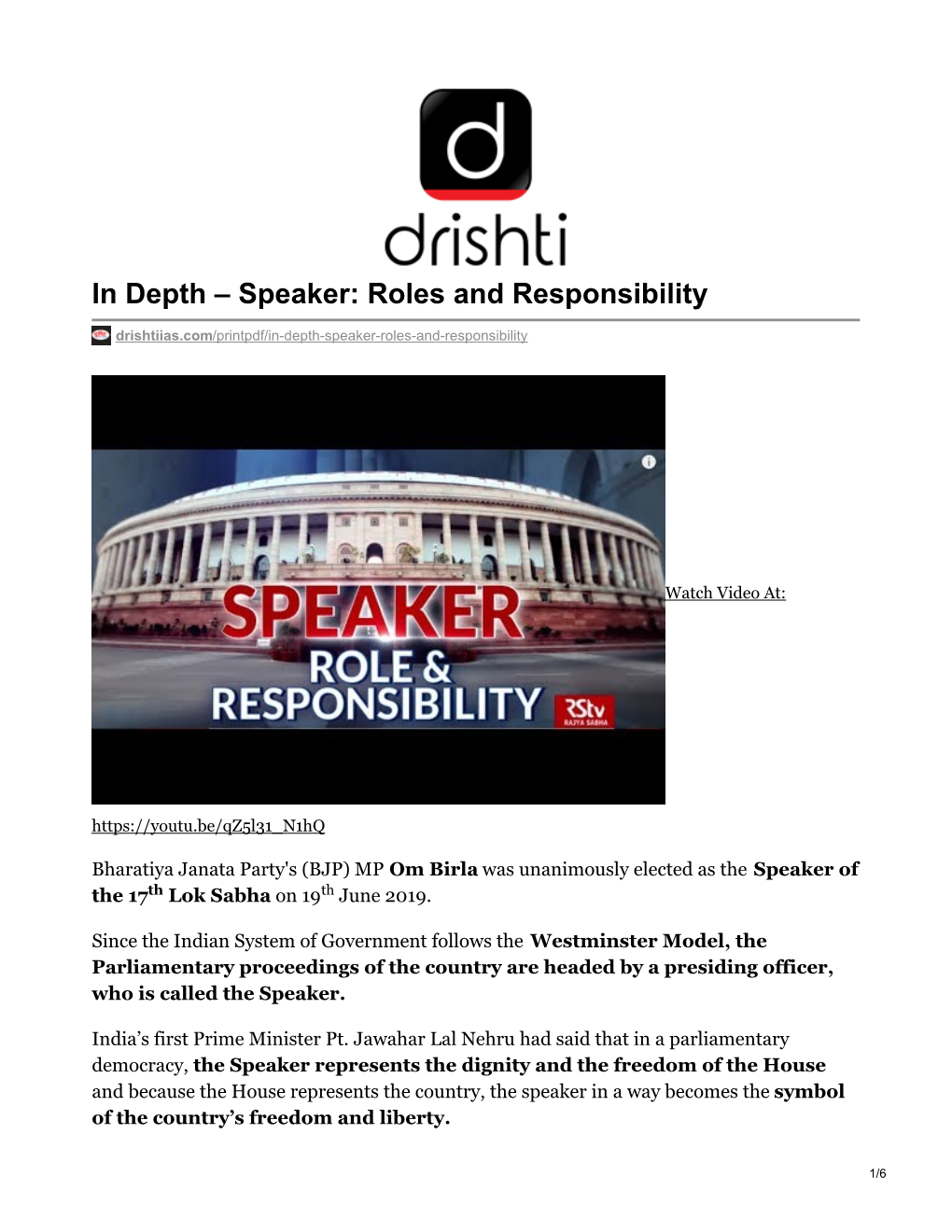 Speaker: Roles and Responsibility