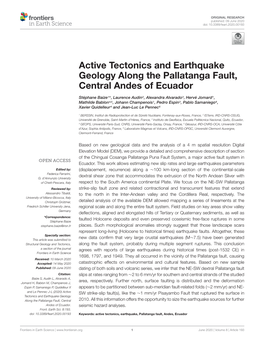 Active Tectonics and Earthquake Geology Along the Pallatanga Fault, Central Andes of Ecuador