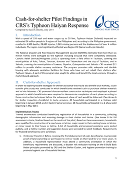 Cash-For-Shelter Pilot Findings in CRS's Typhoon Haiyan Response