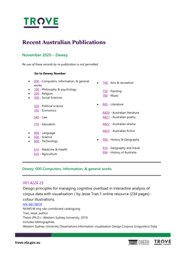 Recent Australian Publications November 2020