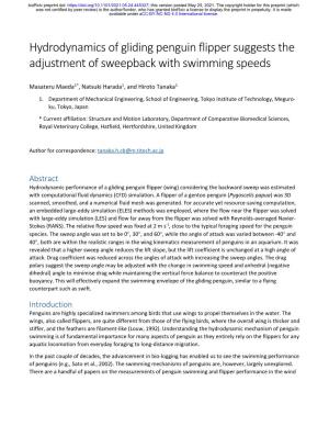 Hydrodynamics of Gliding Penguin Flipper Suggests the Adjustment of Sweepback with Swimming Speeds