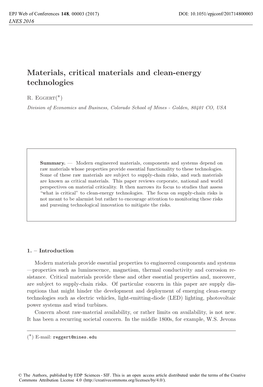 Materials, Critical Materials and Clean-Energy Technologies