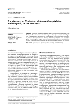 The Discovery of Neolentinus Cirrhosus (Gloeophyllales, Basidiomycota) in the Neotropics