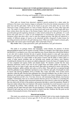 The Ecological Role of Cynips Quercusfolii Galls in Regulating Biocenotic Oak Population Density