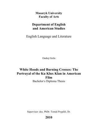 The Portrayal of the Ku Klux Klan in American Film Bachelor‘S Diploma Thesis