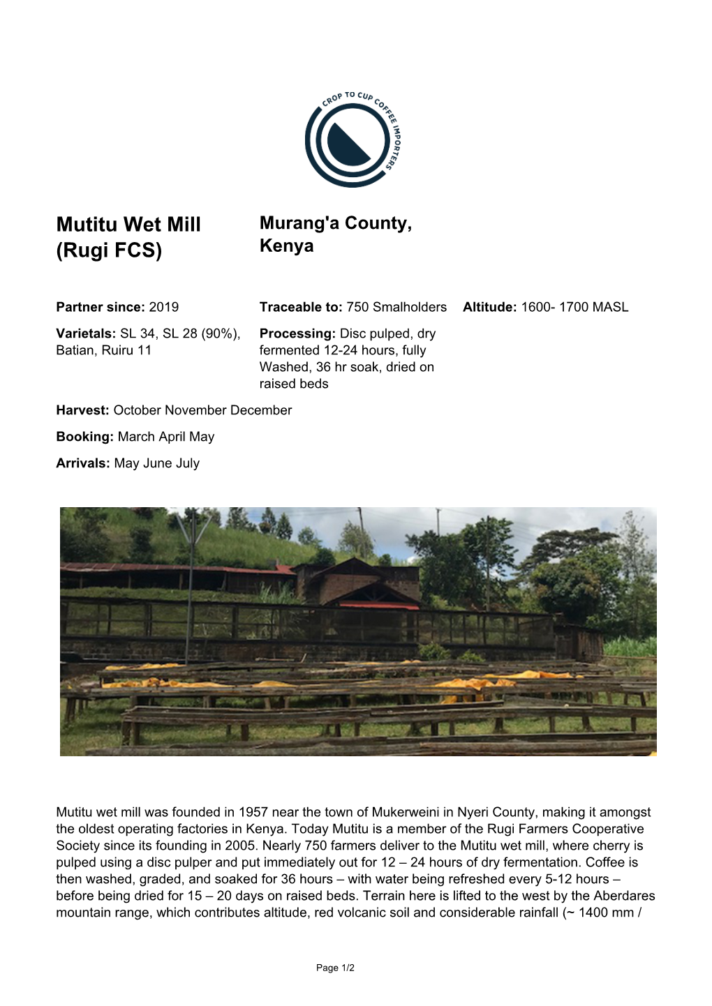 Mutitu Wet Mill Murang'a County, (Rugi FCS) Kenya