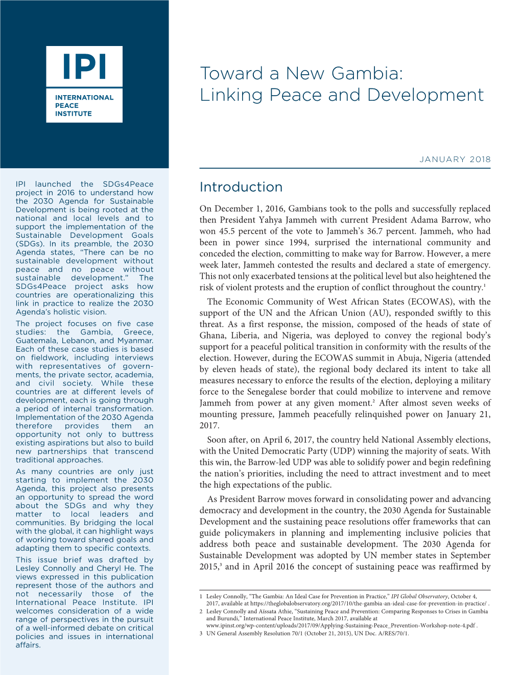 Toward a New Gambia: Linking Peace and Development
