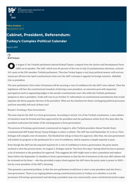 Cabinet, President, Referendum: Turkey's Complex Political Calendar | the Washington Institute