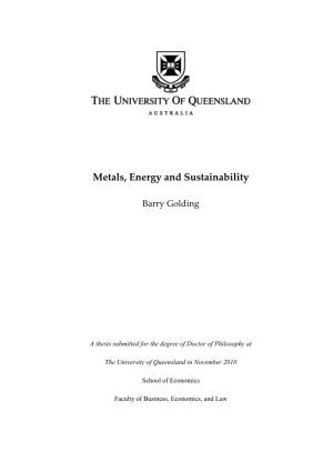Metals, Energy and Sustainability