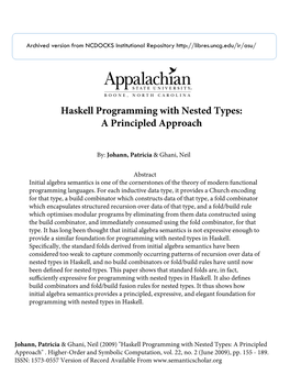 Haskell Programming with Nested Types: a Principled Approach
