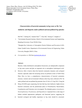 Characteristics of Bacterial Community in Fog Water at Mt. Tai