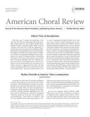 American Choral Review Journal of the American Choral Foundation, Published by Chorus America | Timothy Newton, Editor