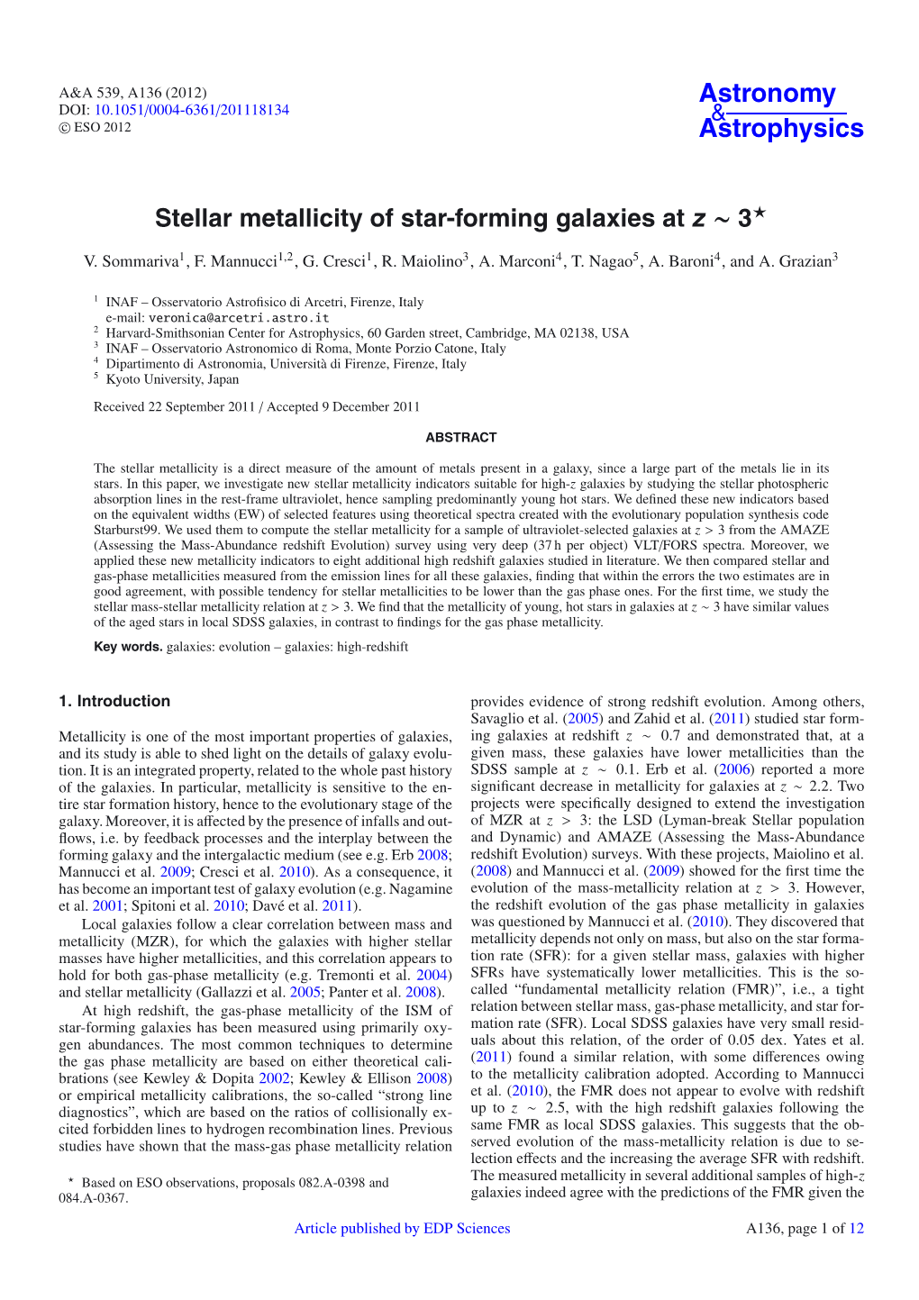 Stellar Metallicity of Star-Forming Galaxies at Z ~ 3⋆