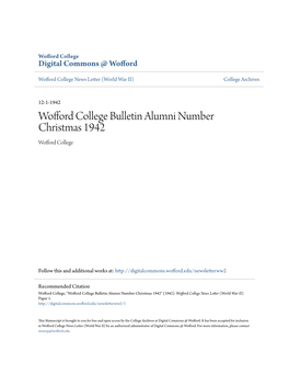 Wofford College Bulletin Alumni Number Christmas 1942 Wofford College