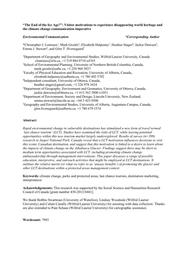 “The End of the Ice Age?”: Visitor Motivations to Experience Disappearing World Heritage and the Climate Change Communication Imperative