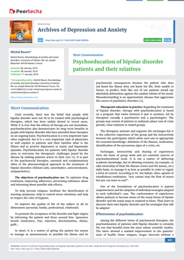 Psychoeducation of Bipolar Disorder Patients and Their Relatives Arch Depress Anxiety 4(1): 001-002