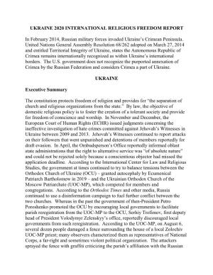 Ukraine 2020 International Religious Freedom Report