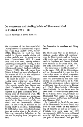 On Occurrence and Feeding Habits of Short-Eared Owl in Finland 1964-68