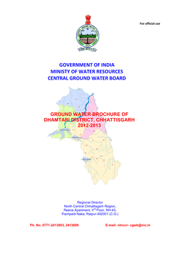 Ground Water Brochure of Dhamtari District, Chhattisgarh 2012-2013