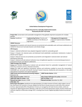 Project Document for Nationally Implemented Projects Financed by the GEF Trust Funds