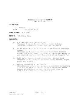 Of 3 Enzymatic Assay of RENNIN (EC 3.4.23.4) PRINCIPLE