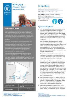 WFP Chad Country Brief of Korea, Sweden, USA