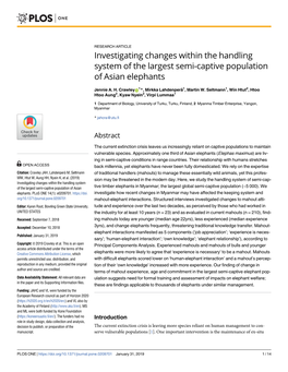 Investigating Changes Within the Handling System of the Largest Semi-Captive Population of Asian Elephants