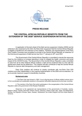 Page 1 26 April 2021 PRESS RELEASE the CENTRAL