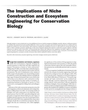 The Implications of Niche Construction and Ecosystem Engineering for Conservation Biology