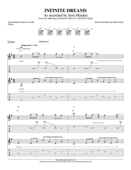INFINITE DREAMS As Recorded by Iron Maiden (From the 1988 Album SEVENTH SON of a SEVENTH SON) Transcribed by Demon & Little Words and Music by Steve Harris Prince