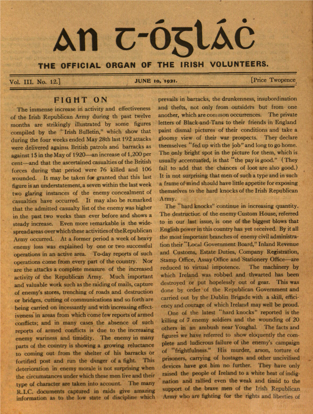 The Offi-Cial Organ of the Irish Volunteers