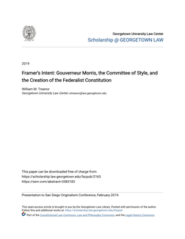 Gouverneur Morris, the Committee of Style, and the Creation of the Federalist Constitution