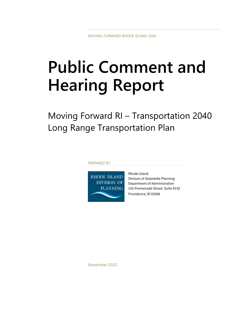 LRTP Public Comment and Hearing Report