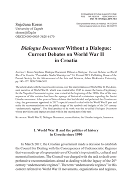 Current Debates on World War II in Croatia