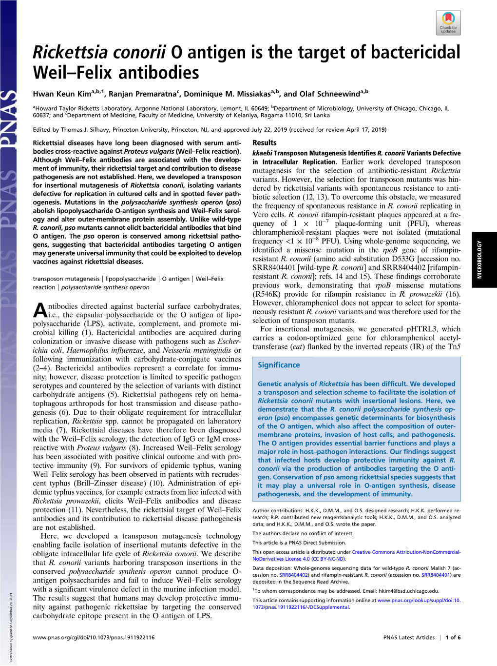 Rickettsia Conorii O Antigen Is the Target of Bactericidal Weil–Felix Antibodies