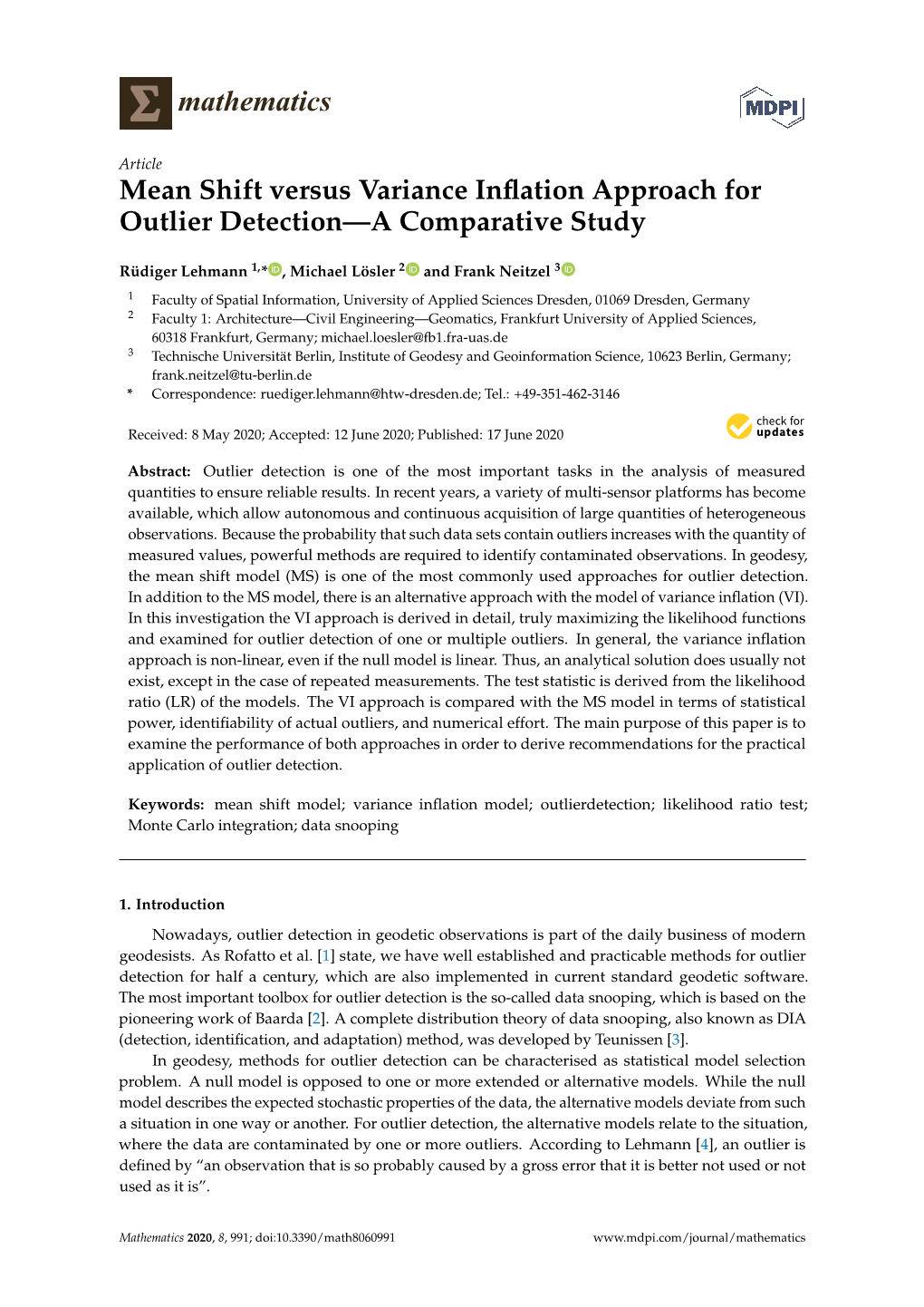 Mean Shift Versus Variance Inflation Approach for Outlier Detection—A