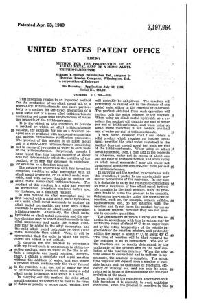PATENT OFFICE 2,197,964 METHOD for the PRODUCTION of an ?T ALKAL META, SAT of a MONO-ALKY, TRTHIOCARBONATE William T