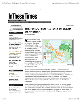 In These Times * the Forgotten History of Islam in America